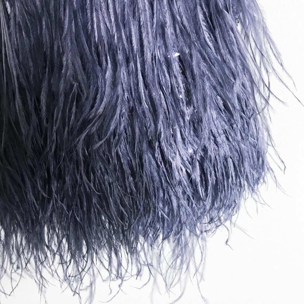 Cinq à Sept Glittering Silver Mini Dress with Feather Detail - Picture 6 of 7